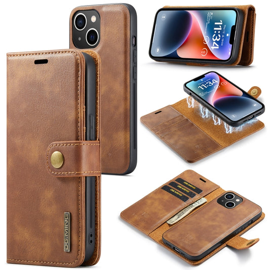 For iPhone 14 DG.MING Crazy Horse Texture Detachable Magnetic Leather Case(Brown) - iPhone 14 Cases by DG.MING | Online Shopping UK | buy2fix