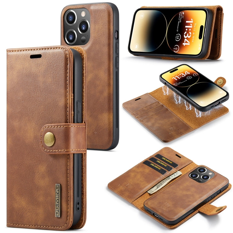 For iPhone 14 Pro Max DG.MING Crazy Horse Texture Detachable Magnetic Leather Case(Brown) - iPhone 14 Pro Max Cases by DG.MING | Online Shopping UK | buy2fix