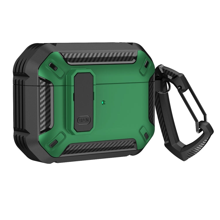 For AirPods Pro 2 Shield Shockproof Earphone Protective Case with Hook(Black Green) - For AirPods Pro 2 by buy2fix | Online Shopping UK | buy2fix