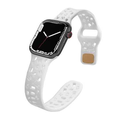 English Letters Silicone Watch Band For Apple Watch Series 9&8&7 41mm / SE 3&SE 2&6&SE&5&4 40mm / 3&2&1 38mm(White) - Watch Bands by buy2fix | Online Shopping UK | buy2fix