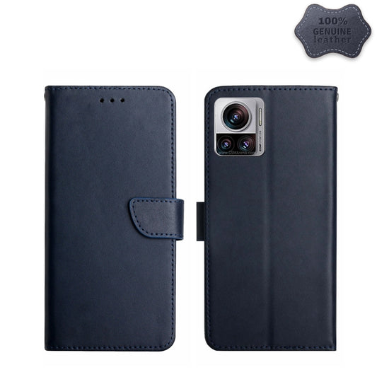 For Motorola Edge 30 Ultra/Moto X30 Pro Genuine Leather Fingerprint-proof Flip Phone Case(Blue) - Motorola Cases by buy2fix | Online Shopping UK | buy2fix