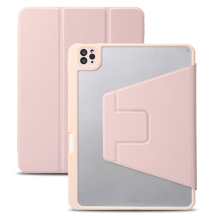 For iPad Air 13 2024 / Pro 12.9 2022/2021/2020/2018 3-Fold 360 Rotation Acrylic Leather Smart Tablet Case(Pink) - iPad Pro 12.9 (2022/2021) Cases by buy2fix | Online Shopping UK | buy2fix