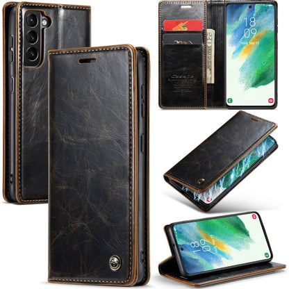 For Samsung Galaxy S21 FE 5G CaseMe 003 Crazy Horse Texture Leather Phone Case(Coffee) - Galaxy Phone Cases by CaseMe | Online Shopping UK | buy2fix