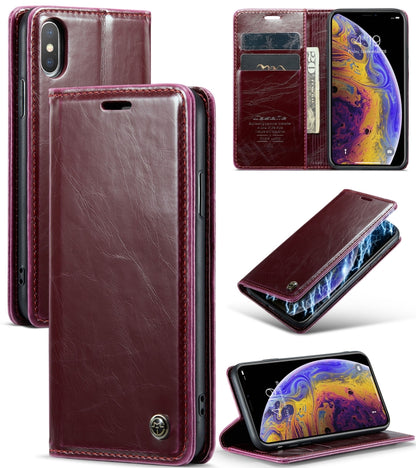 For iPhone XS CaseMe 003 Crazy Horse Texture Leather Phone Case(Wine Red) - More iPhone Cases by CaseMe | Online Shopping UK | buy2fix