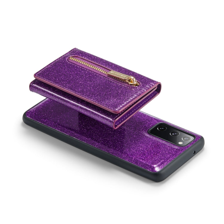 For Samsung Galaxy S20 FE DG.MING M3 Series Glitter Powder Card Bag Leather Case(Dark Purple) - Galaxy Phone Cases by DG.MING | Online Shopping UK | buy2fix