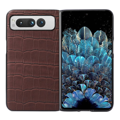 For Google Pixel Fold Crocodile Texture Genuine Leather Phone Case(Brown) - Google Cases by buy2fix | Online Shopping UK | buy2fix