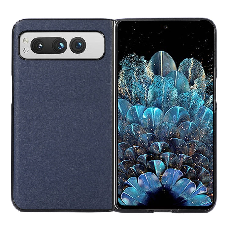 For Google Pixel Fold Lambskin Texture Genuine Leather Phone Case(Blue) - Google Cases by buy2fix | Online Shopping UK | buy2fix