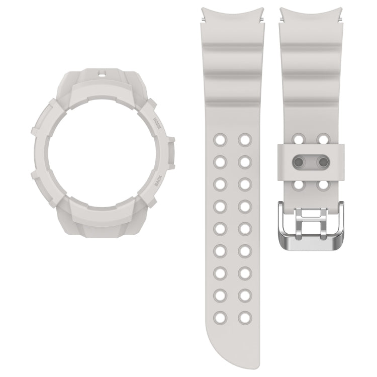 For Samsung Galaxy Watch5 44mm Armor Silicone Watch Band + Protective Case(Light Grey) - Watch Bands by buy2fix | Online Shopping UK | buy2fix