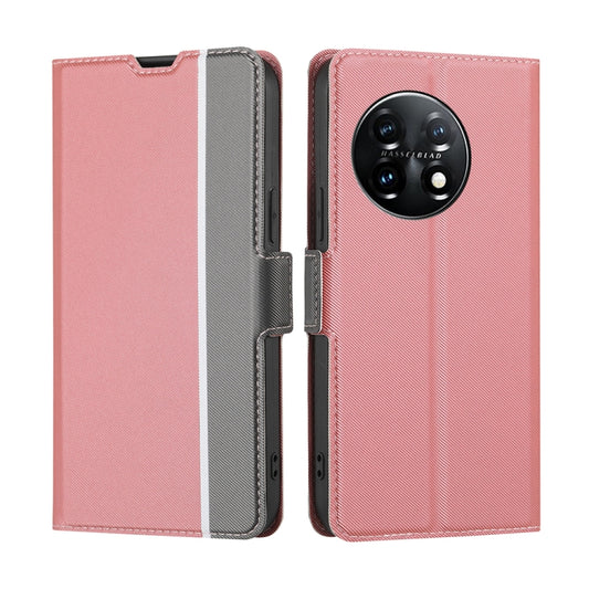 For OnePlus 11 Twill Texture Side Button Leather Phone Case(Pink) - OnePlus Cases by buy2fix | Online Shopping UK | buy2fix