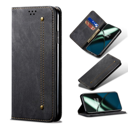 For OnePlus 11 Denim Texture Flip Leather Phone Case(Black) - OnePlus Cases by buy2fix | Online Shopping UK | buy2fix