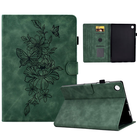 For Samsung Galaxy Tab A8 10.5 2021 X205 Peony Butterfly Embossed Leather Smart Tablet Case(Green) - Other Galaxy Tab PC by buy2fix | Online Shopping UK | buy2fix