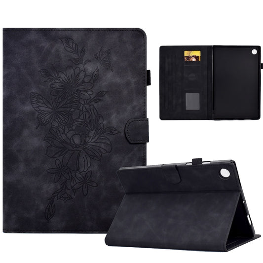 For Samsung Galaxy Tab A8 10.5 2021 X205 Peony Butterfly Embossed Leather Smart Tablet Case(Black) - Other Galaxy Tab PC by buy2fix | Online Shopping UK | buy2fix