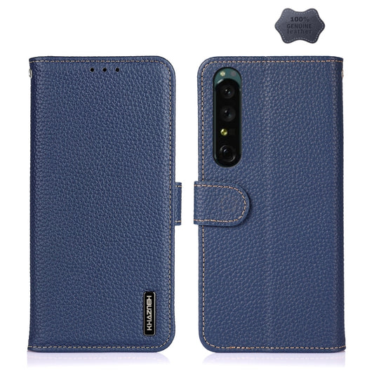 For Sony Xperia 1 IV KHAZNEH Litchi Genuine Leather Phone Case(Blue) - Sony Cases by buy2fix | Online Shopping UK | buy2fix