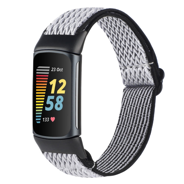 For Fitbit Charge 5 Buckle Wave Braided Nylon Watch Band(White Black) - Watch Bands by buy2fix | Online Shopping UK | buy2fix
