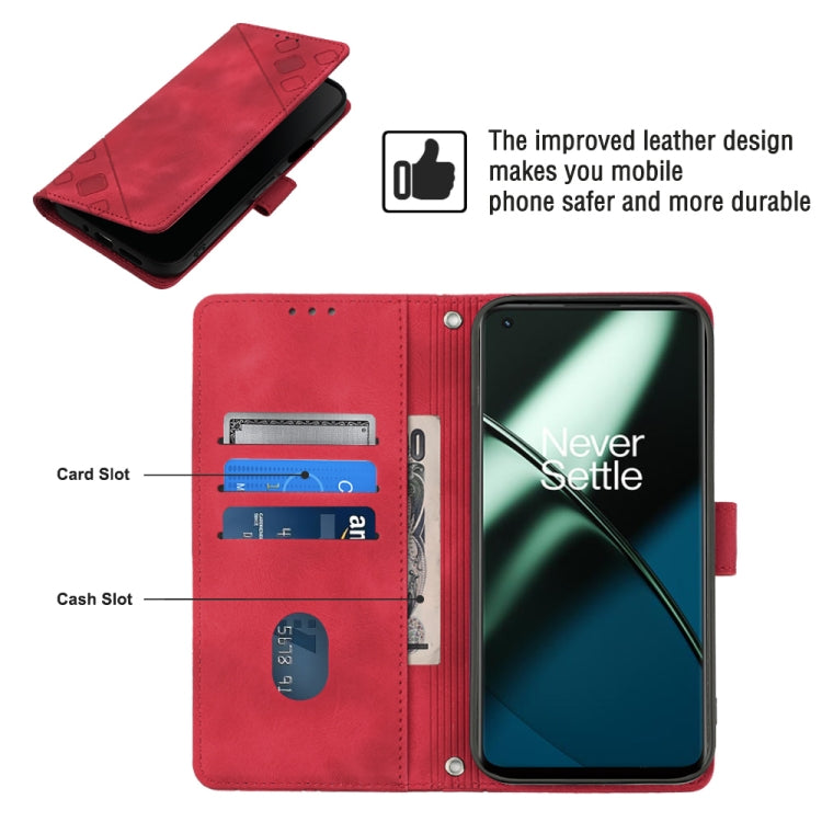 For OnePlus 11 Skin-feel Embossed Leather Phone Case(Red) - OnePlus Cases by buy2fix | Online Shopping UK | buy2fix