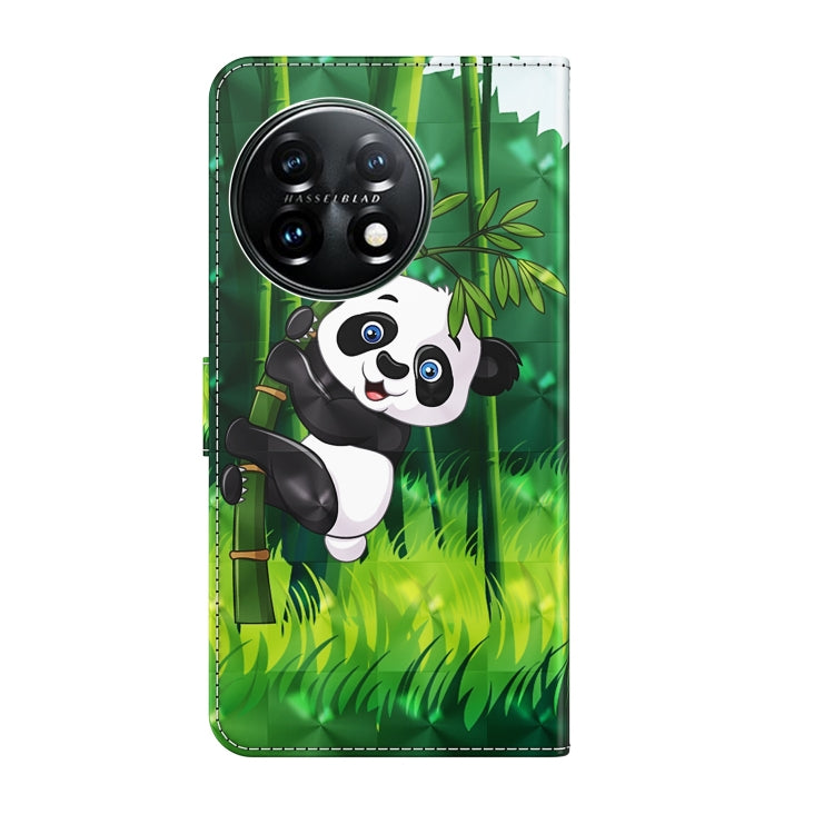 For OnePlus 11 3D Painting Pattern TPU + PU Leather Phone Case(Panda Climbing Bamboo) - OnePlus Cases by buy2fix | Online Shopping UK | buy2fix