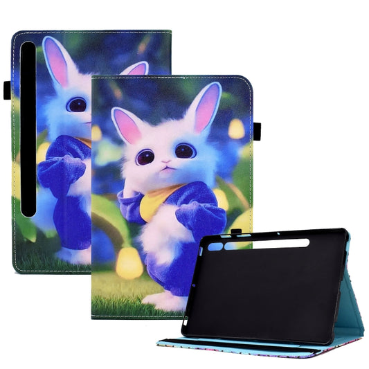 For Samsung Galaxy Tab S7 / S8 Colored Drawing Stitching Elastic Band Leather Smart Tablet Case(Cute Rabbit) - Galaxy Tab S7 by buy2fix | Online Shopping UK | buy2fix