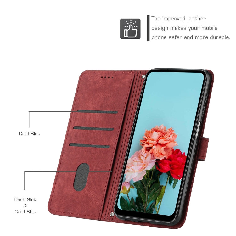 For OnePlus 11 Skin Feel Stripe Pattern Leather Phone Case with Lanyard(Red) - OnePlus Cases by buy2fix | Online Shopping UK | buy2fix