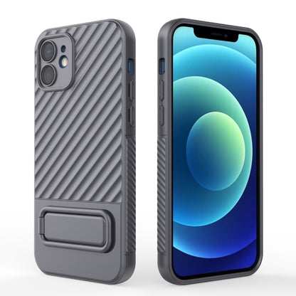 For iPhone 12 Wavy Texture TPU Phone Case with Lens Film(Grey) - iPhone 12 / 12 Pro Cases by buy2fix | Online Shopping UK | buy2fix