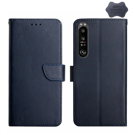 For Sony Xperia 1 V Genuine Leather Fingerprint-proof Horizontal Flip Phone Case(Blue) - Sony Cases by buy2fix | Online Shopping UK | buy2fix