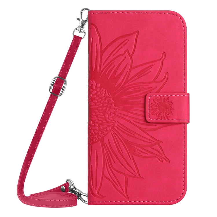 For Xiaomi Redmi Note 13 4G Global Skin Feel Sun Flower Embossed Flip Leather Phone Case with Lanyard(Rose Red) - Note 13 Cases by buy2fix | Online Shopping UK | buy2fix