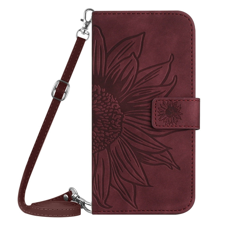 For Xiaomi Redmi A3 Skin Feel Sun Flower Embossed Flip Leather Phone Case with Lanyard(Wine Red) - Xiaomi Cases by buy2fix | Online Shopping UK | buy2fix