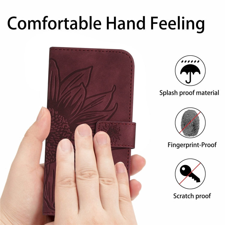 For Xiaomi Redmi Note 13 Pro 4G Global Skin Feel Sun Flower Embossed Flip Leather Phone Case with Lanyard(Wine Red) - Note 13 Pro Cases by buy2fix | Online Shopping UK | buy2fix