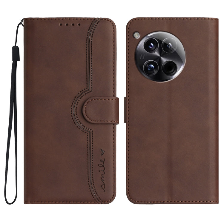 For OnePlus 12 Heart Pattern Skin Feel Leather Phone Case(Brown) - OnePlus Cases by buy2fix | Online Shopping UK | buy2fix