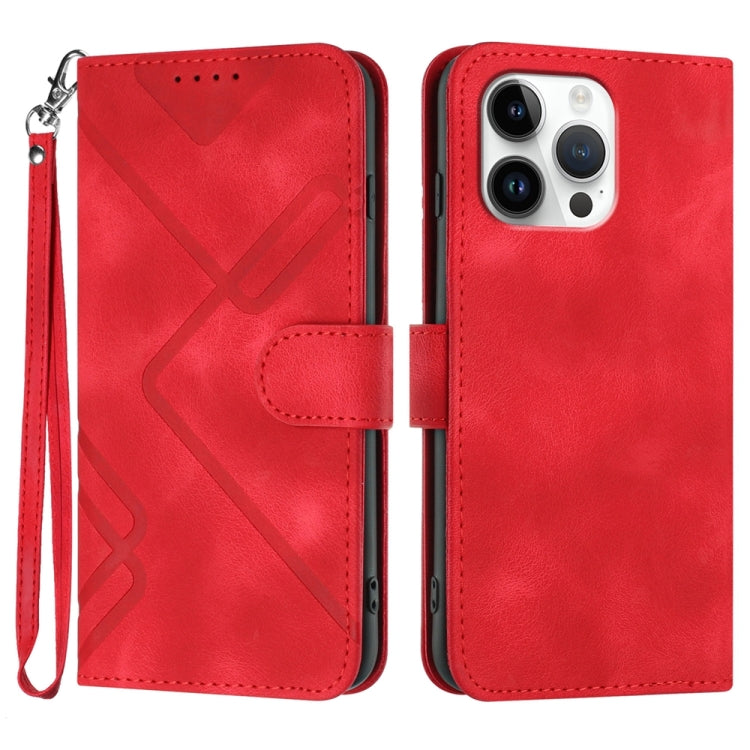 For iPhone 16 Pro Max Line Pattern Skin Feel Leather Phone Case(Red) - iPhone 16 Pro Max Cases by buy2fix | Online Shopping UK | buy2fix