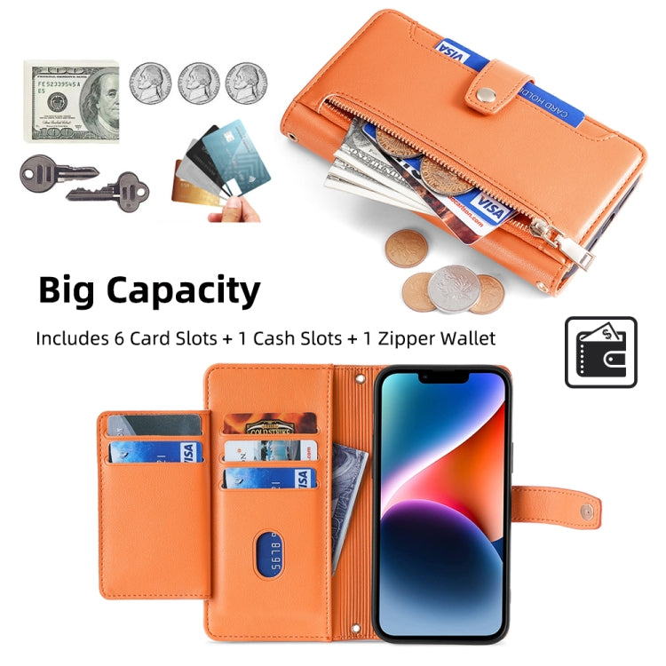 For Samsung Galaxy S22+ 5G Sheep Texture Cross-body Zipper Wallet Leather Phone Case(Orange) - Galaxy S22+ 5G Cases by buy2fix | Online Shopping UK | buy2fix