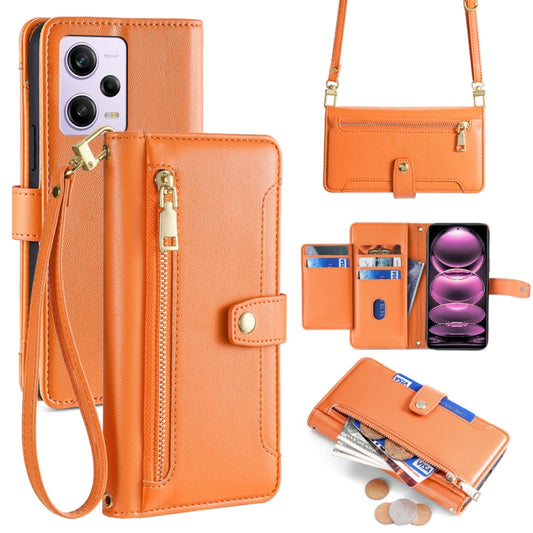 For Xiaomi Redmi Note 12 Pro Sheep Texture Cross-body Zipper Wallet Leather Phone Case(Orange) - Xiaomi Cases by buy2fix | Online Shopping UK | buy2fix