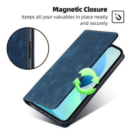 For Xiaomi Redmi Note 13 4G RFID Anti-theft Brush Magnetic Leather Phone Case(Blue) - Note 13 Cases by buy2fix | Online Shopping UK | buy2fix