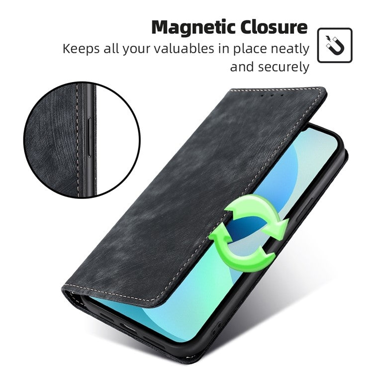 For Xiaomi Redmi Turbo 3 5G RFID Anti-theft Brush Magnetic Leather Phone Case(Black) - 13 Ultra Cases by buy2fix | Online Shopping UK | buy2fix