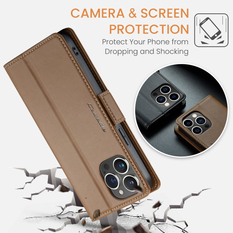 For iPhone 15 Pro CaseMe 023 Butterfly Buckle Litchi Texture RFID Anti-theft Leather Phone Case(Brown) - iPhone 15 Pro Cases by CaseMe | Online Shopping UK | buy2fix