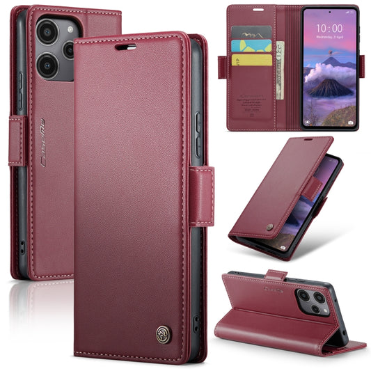 For Xiaomi Redmi 12 4G／12 5G／Note 12R／POCO M6 Pro 5G CaseMe 023 Butterfly Buckle Litchi Texture RFID Anti-theft Leather Phone Case(Wine Red) - Xiaomi Cases by CaseMe | Online Shopping UK | buy2fix