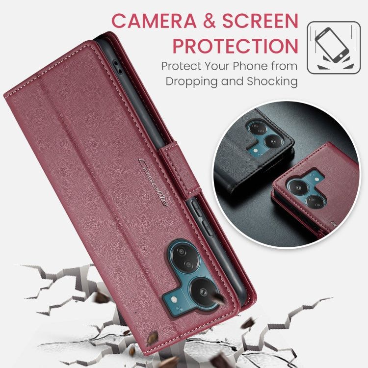 For Xiaomi Redmi 13C 4G / 13C 5G CaseMe 023 Butterfly Buckle Litchi Texture RFID Anti-theft Leather Phone Case(Wine Red) - Xiaomi Cases by CaseMe | Online Shopping UK | buy2fix