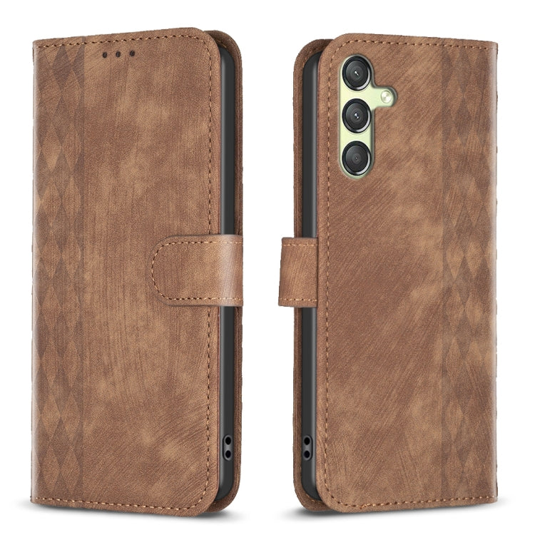 For Samsung Galaxy A25 5G Plaid Embossed Leather Phone Case(Brown) - Galaxy Phone Cases by buy2fix | Online Shopping UK | buy2fix