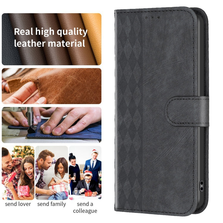 For Xiaomi Redmi Note 13 Pro+ 5G Plaid Embossed Leather Phone Case(Black) - Note 13 Pro+ Cases by buy2fix | Online Shopping UK | buy2fix
