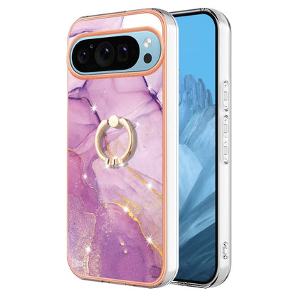 For Google Pixel 9 / 9 Pro Electroplating Marble IMD TPU Phone Case with Ring Holder(Purple 001) - Google Cases by buy2fix | Online Shopping UK | buy2fix