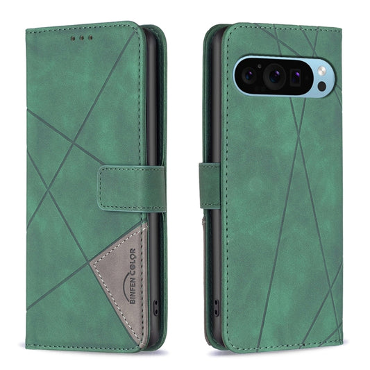 For Google Pixel 9 Pro Magnetic Buckle Rhombus Texture Leather Phone Case(Green) - Google Cases by buy2fix | Online Shopping UK | buy2fix