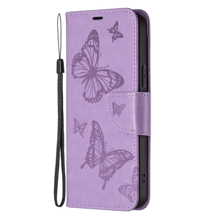 For Xiaomi Redmi Note 13 Pro 4G Global Two Butterflies Embossing Leather Phone Case(Purple) - Note 13 Pro Cases by buy2fix | Online Shopping UK | buy2fix