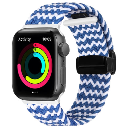 Magnetic Fold Clasp Woven Watch Band For Apple Watch Ultra 49mm(Blue White) - Watch Bands by buy2fix | Online Shopping UK | buy2fix