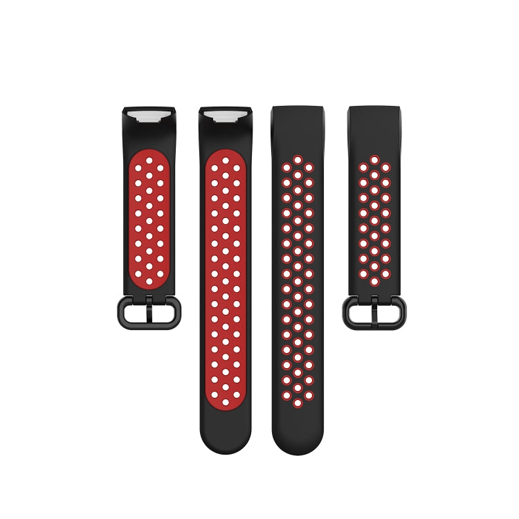 For Fitbit Charge 4 / Charge 3 / Charge 3 SE Watch Button Two Colors Silicone Replacement Strap Watchband(Black Red) - Watch Bands by buy2fix | Online Shopping UK | buy2fix