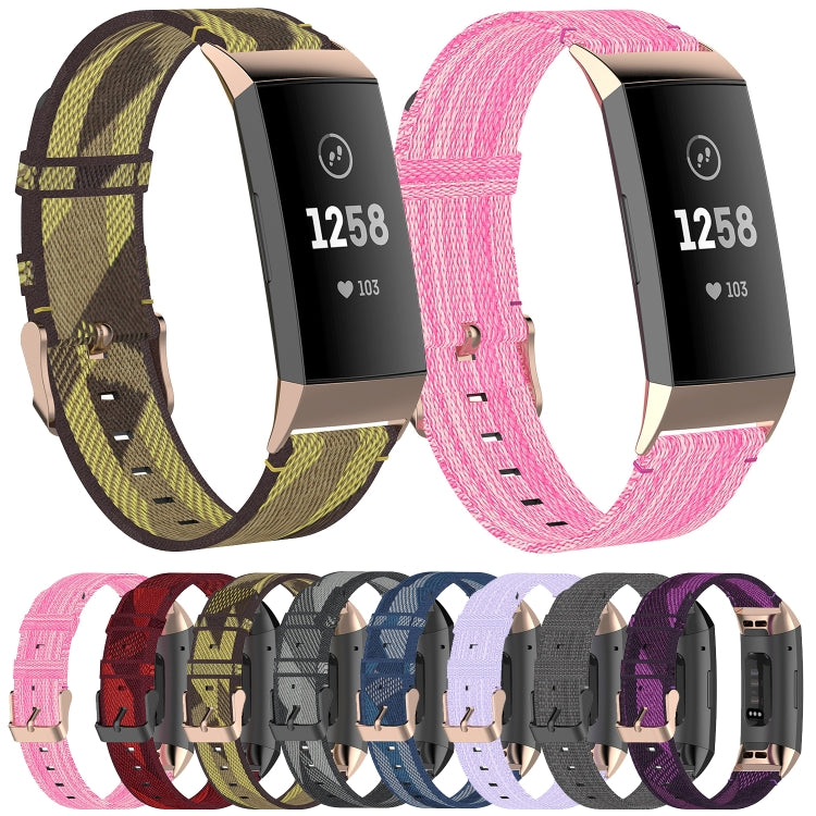 For Fitbit Charge 4 / Charge 3 / Charge 3 SE Stainless Steel Head Grain Nylon Denim Replacement Strap Watchband(Pink) - Watch Bands by buy2fix | Online Shopping UK | buy2fix