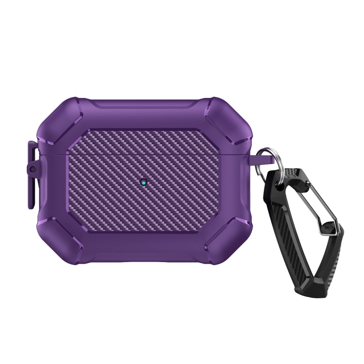 For AirPods Pro 2 Carbon Brazing Dimension TPU+PC Headphone Protective Cover with Switch Lock & Carabiner(Purple) - For AirPods Pro 2 by buy2fix | Online Shopping UK | buy2fix