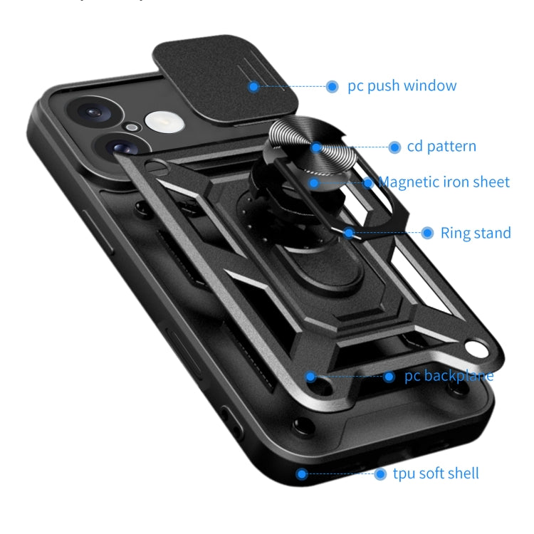 For iPhone 16 Sliding Camera Cover Design TPU+PC Phone Case(Black) - iPhone 16 Cases by buy2fix | Online Shopping UK | buy2fix