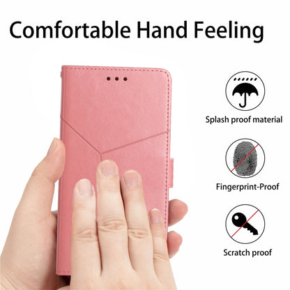 For iPhone 16e HT01 Y-shaped Pattern Flip Leather Phone Case(Pink) - iPhone 16e Cases by buy2fix | Online Shopping UK | buy2fix