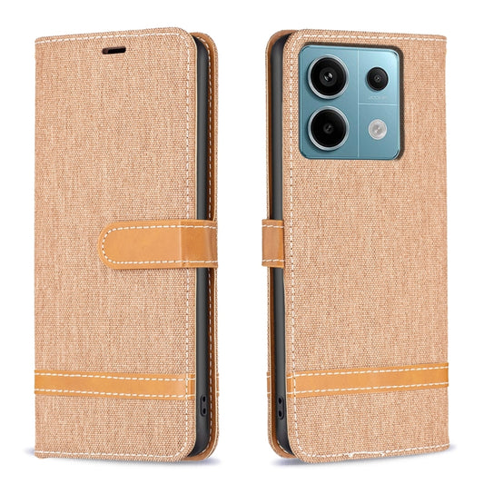 For Xiaomi Redmi Note 13 Pro 4G Global Color Block Denim Texture Leather Phone Case(Brown) - Note 13 Pro Cases by buy2fix | Online Shopping UK | buy2fix