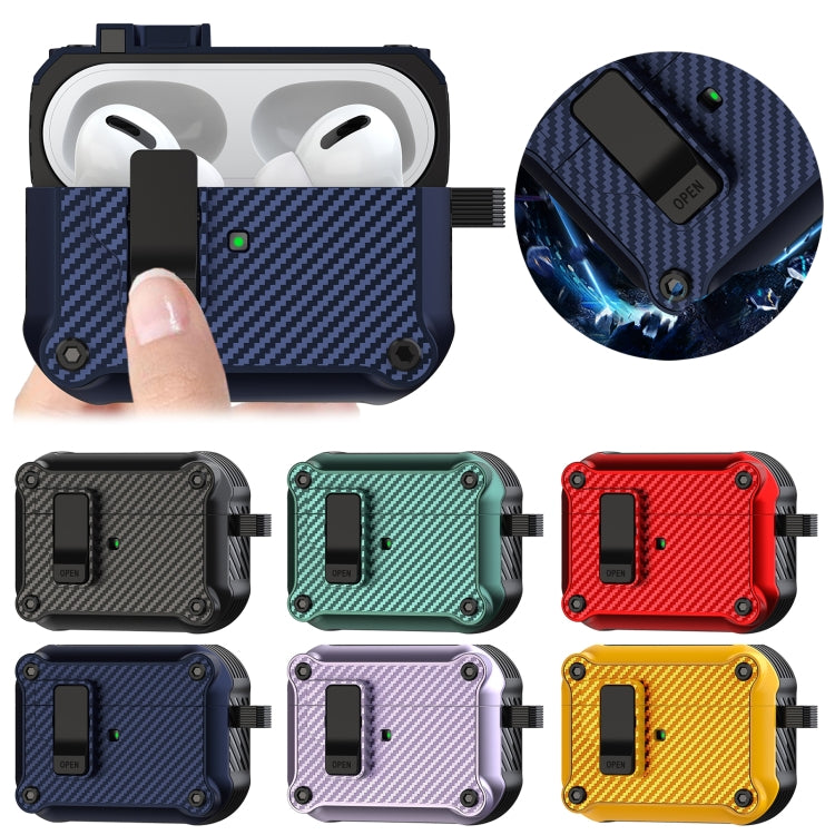 For AirPods Pro 2 Carbon Fiber Magnetic Automatic Switch Earphone Protective Case(Blue) - For AirPods Pro 2 by buy2fix | Online Shopping UK | buy2fix