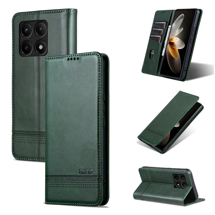 For Xiaomi Redmi K70/K70 Pro AZNS Magnetic Calf Texture Flip Leather Phone Case(Dark Green) - K70 Pro Cases by AZNS | Online Shopping UK | buy2fix